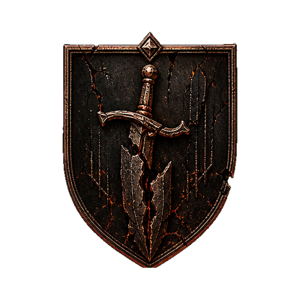 Escudo Caído do Clã Paladinos, espada torta e retidão fraturada